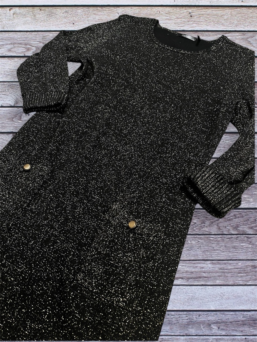 Daisy Fuentes Sparkle Black Metallic Knit Dress large